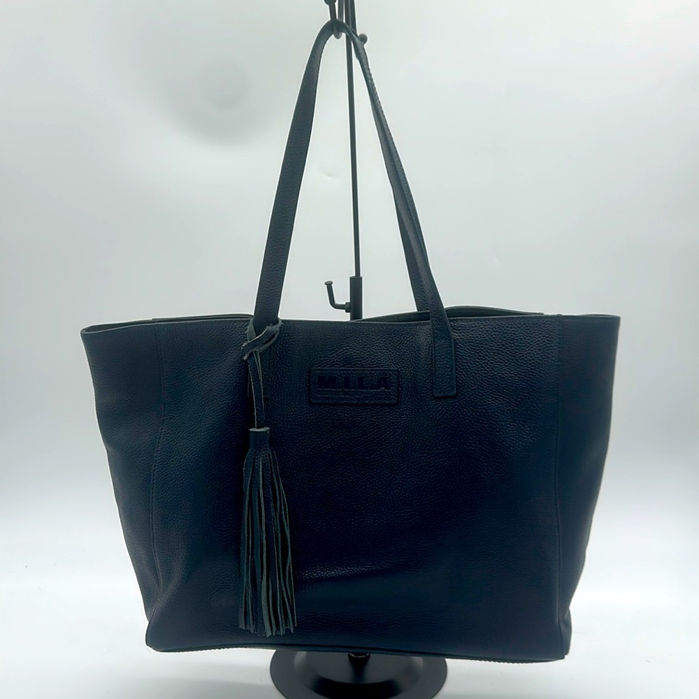 M.I.L.A Luxury Leather Blue Pebbled Tote Shoulder Bag